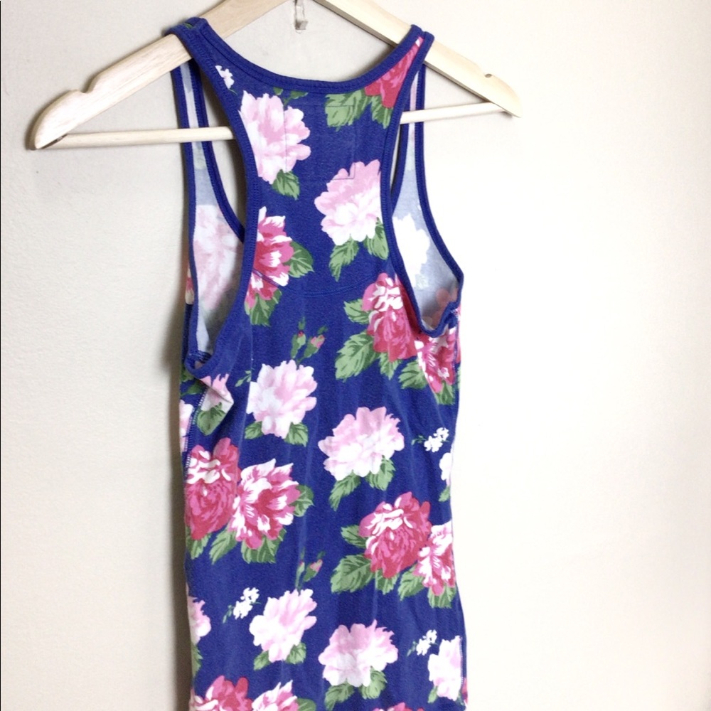 Abercrombie & Fitch Y2K Blue & Pink Rose Floral Racerback Tank Top Size S - Picture 3 of 8
